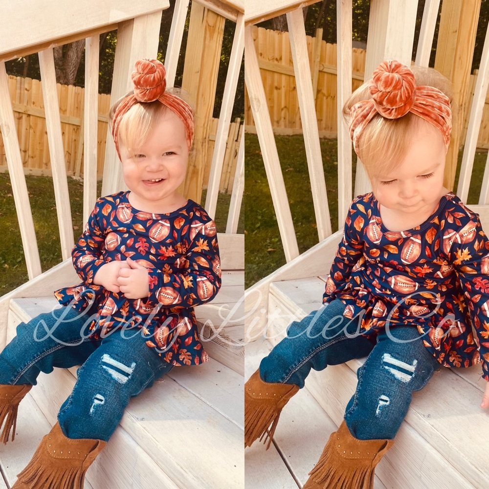 Fall football peplum top toddler girls 2T, 12-18M